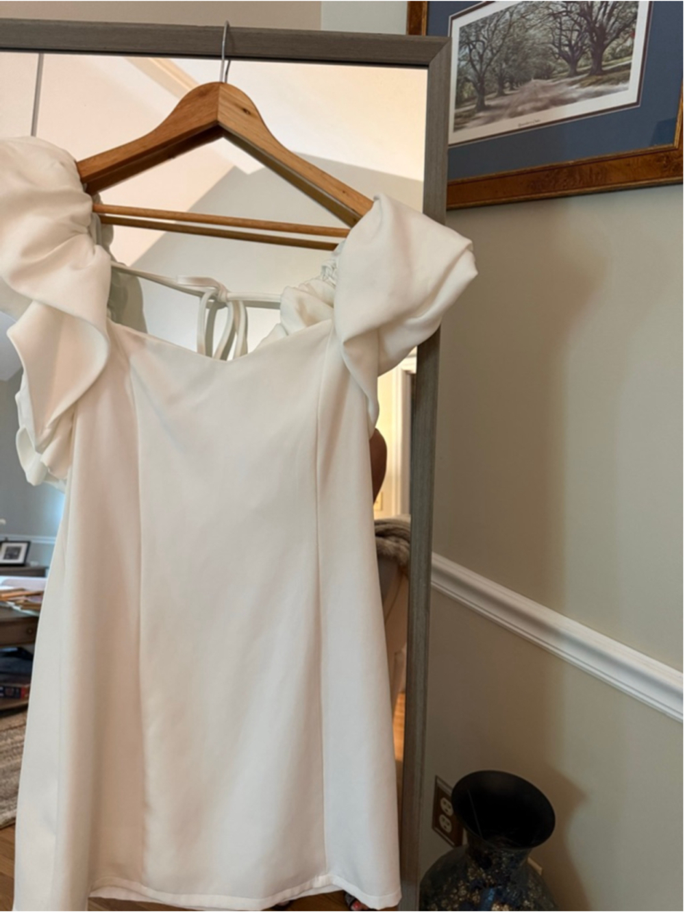 Women's idem ditto White Mini Dress with Ruffle Sleeves L - Picture 2 of 5